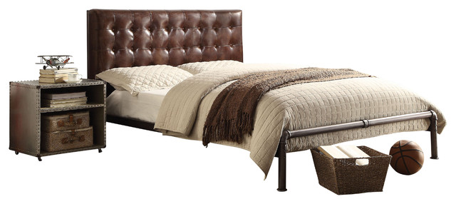 Malcolm Vintage Leather Queen Size Bed, Leather Queen Bed
