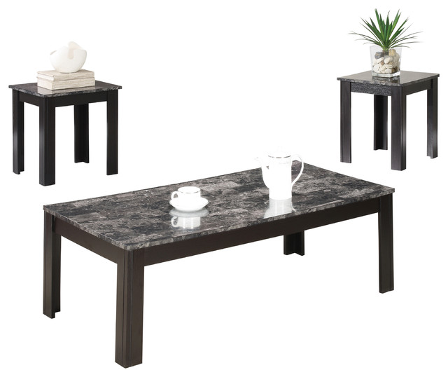 Monarch Specialties Black, Grey Marble-Look Top 3-Piece ...