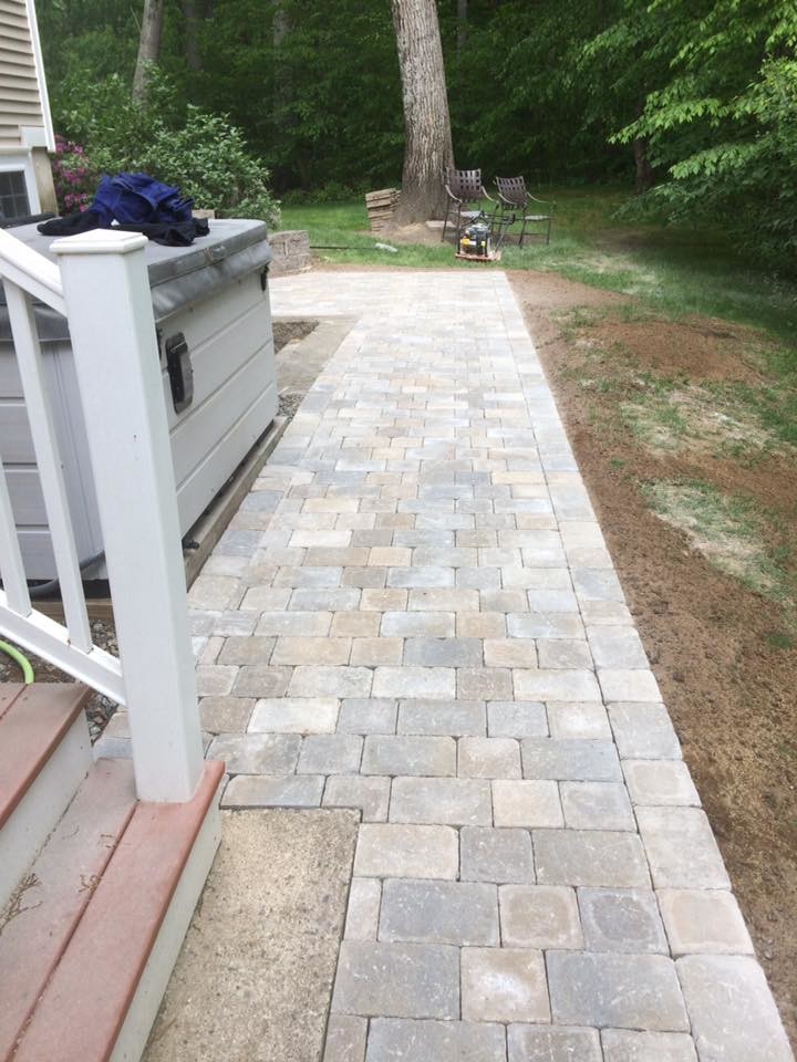 Mid-sized traditional backyard full sun garden in Boston with a garden path and concrete pavers for summer.