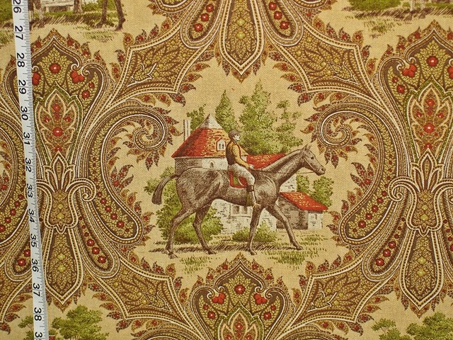 Horse fabric jockey brown paisley toile, Standard Cut