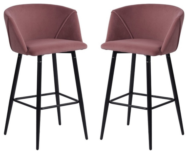 Homycasa Aldridge 28" Velvet Fabric Bar Stools in Rose Pink (Set of 2