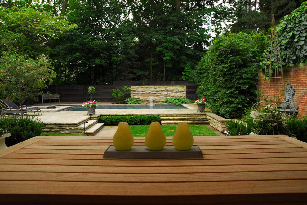 Mid-sized traditional courtyard partial sun outdoor sport court in Toronto with natural stone pavers for summer.