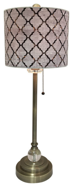 28" Crystal Lamp With Moroccan Tile Textured Shade, Antique Brass, Set of 2