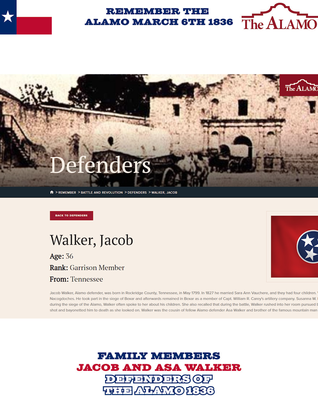 Jacob Walker Defender of the Alamo
