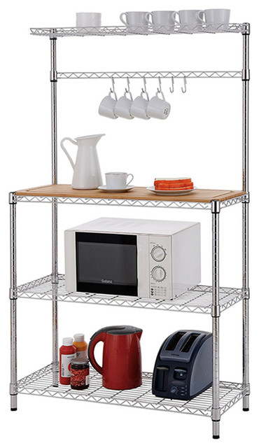 Bakers Rack Microwave Stand Rolling Storage Cart Kitchen Furniture Cabinet US