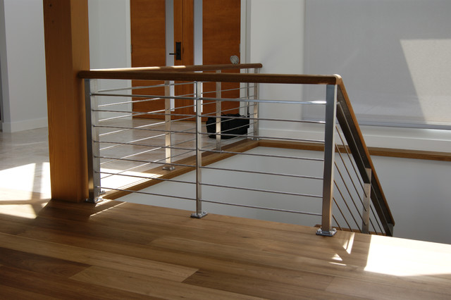 Oak Stainless Steel Interior Railing Contemporary