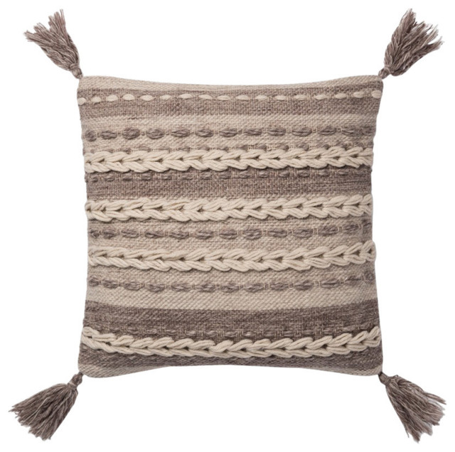 Loloi Decorative Throw Pillow 18" X 18" Cover w/Down DARK TAUPE Scandinavian Decorative