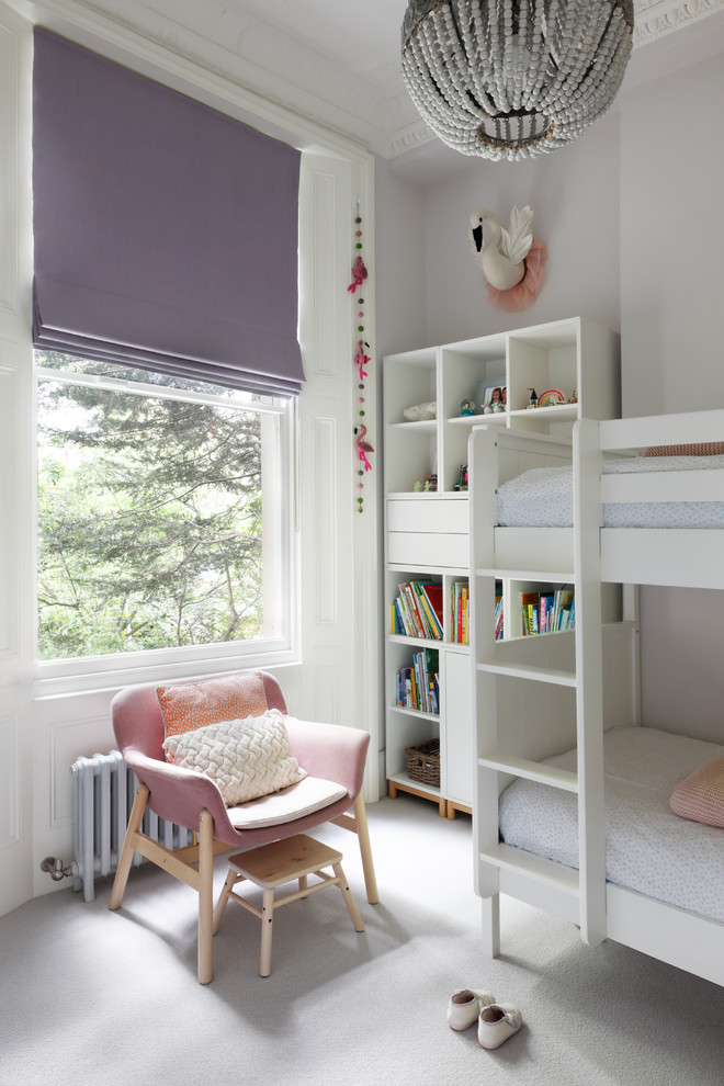 Design ideas for a contemporary kids' room in London with grey walls and grey floor.