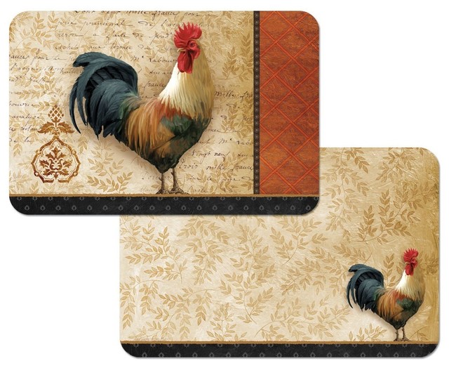 Reversible Plastic Wipe Clean Placemats, Signature Rooster, Set of 4