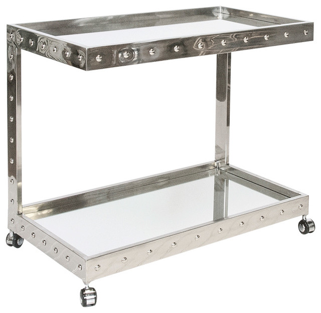 Worlds Away Studded Polished Stainless Bar Cart VINCE SS