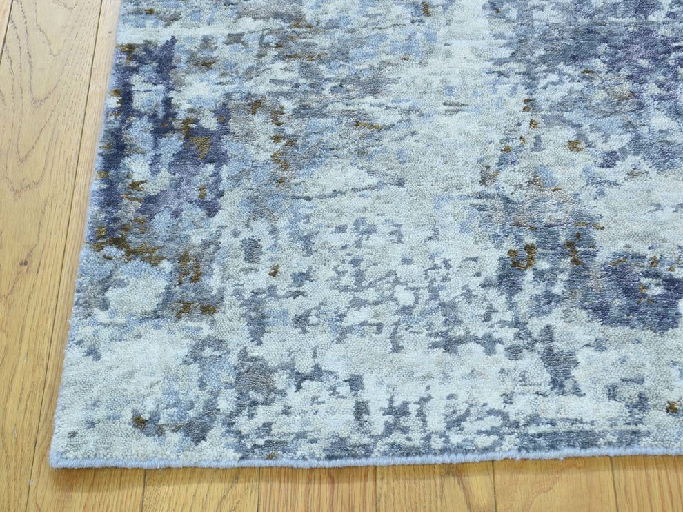 2'x3' Handmade Hi and Low Pile Wool And Silk Abstract Design Rug