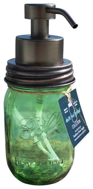 Mason Jar Foaming Soap Dispenser, Green Jar, Oil-Rubbed Bronze