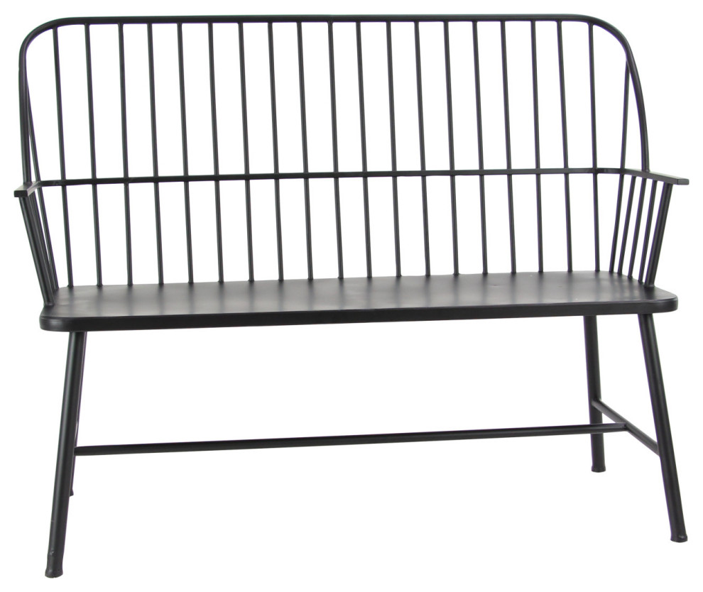 Black Metal Traditional Outdoor Bench, 38 " x 48 " x 19 "