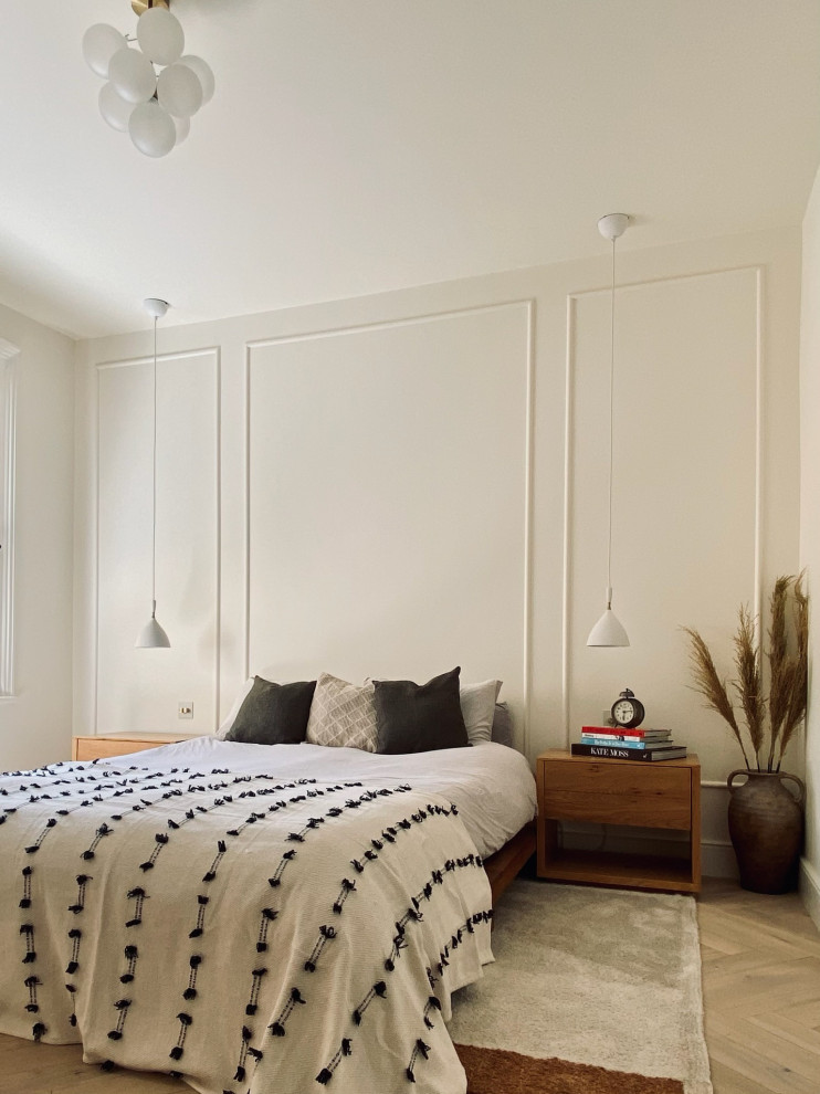Пример оригинального дизайна: спальня среднего размера в скандинавском стиле