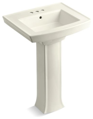 Kohler Archer Pedestal Bathroom Sink with 4" Centerset Faucet Holes, Biscuit
