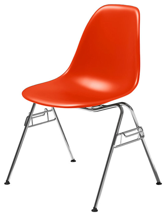 Eames Molded Plastic Side Chair, Red, Standard Glides