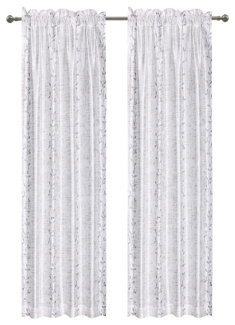 Birchhill Semi Sheer Fabric Curtain, 50"x84", White/Gray