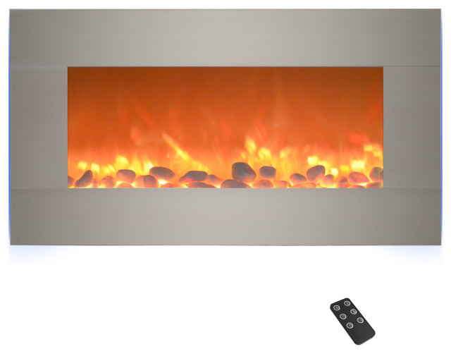 31" Electric Fireplace Wall-Mounted With Backlight, Crystals, Adjustable Heat