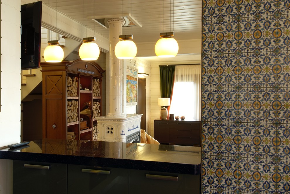 Дом из дерева в современном стиле. Гостиная.