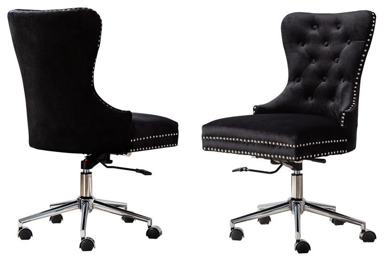 Swivel Office Chair in Black Velvet with Stainless Steel and Tufted