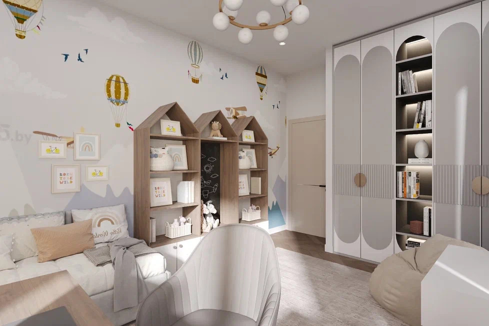 Ремонт квартиры в теплых тоннах с акцентами в нежно голубом цвете