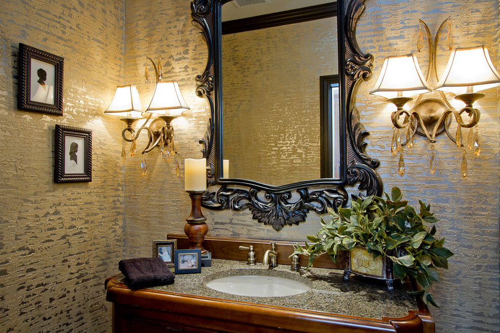 Photo of a traditional powder room in Kansas City with an undermount sink.