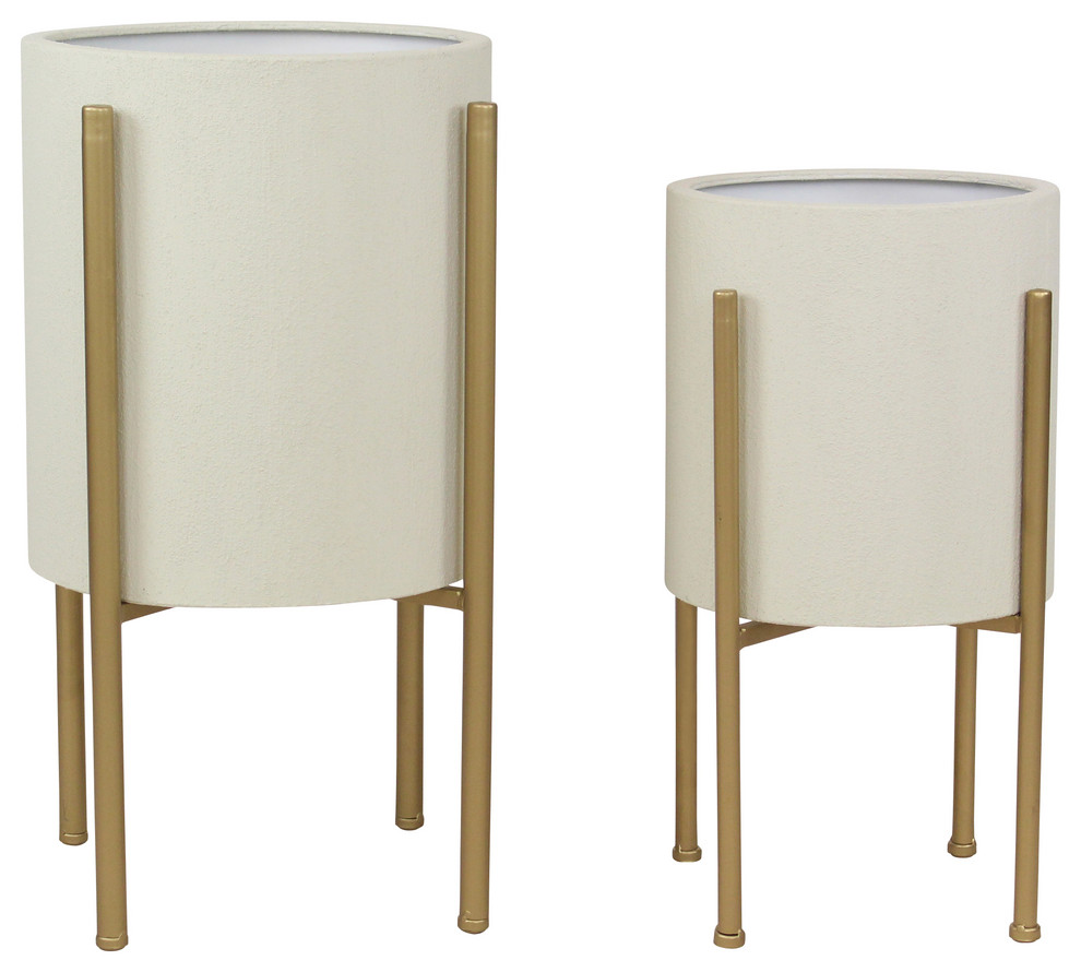 Nabila Mid Century Planters, Beige, Set of 2 Contemporary Indoor Pots And Planters by