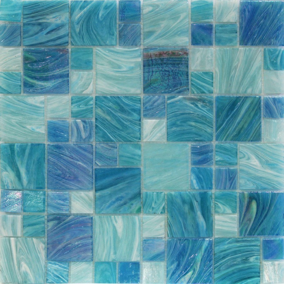 Aquatic Sky Blue French Pattern Glass Tile Sample Contemporary