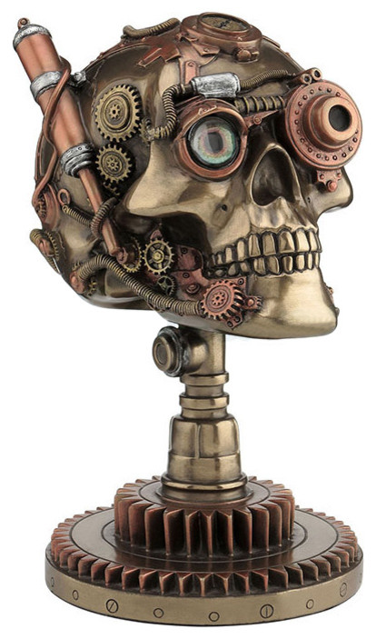 Steampunk Skull On Gear Stand, Myth and Legend Statue