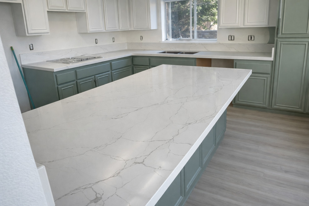 Modern kitchen with white and sage green
