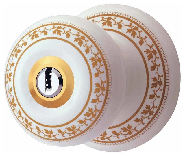 Int&Ext Door Knob Lock Set Keyed Porcelain Ajustable Backset