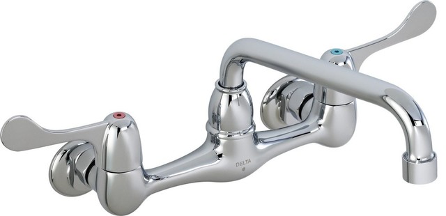 Delta 2 Handle Blade Wall Mount Tubular Swing Spout Sink Faucet