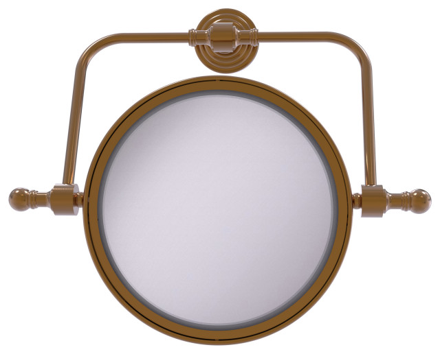 Retro Wave Wall-Mount Makeup Mirror, 8" Dia, 2X Magnification, Brushed Bronze