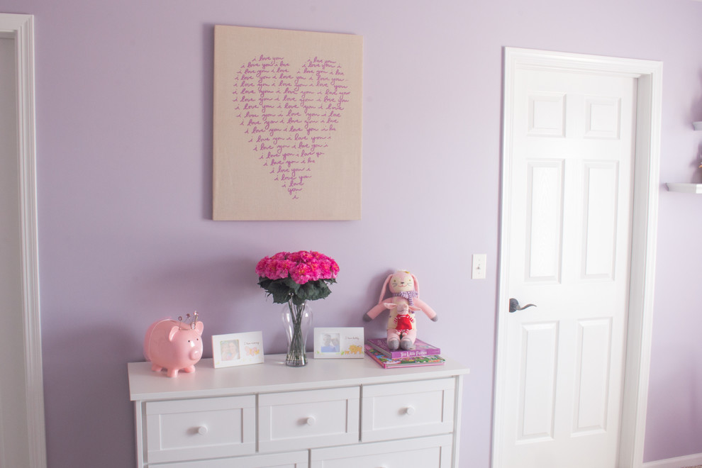 Purple And Pink Girl S Bedroom With White Furniture