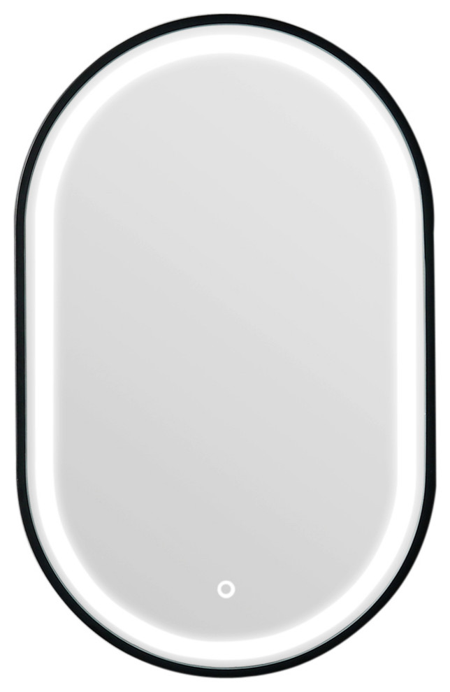 OVE Decors Amani 20"x32" Oval LED Mirror in Black Modern Bathroom