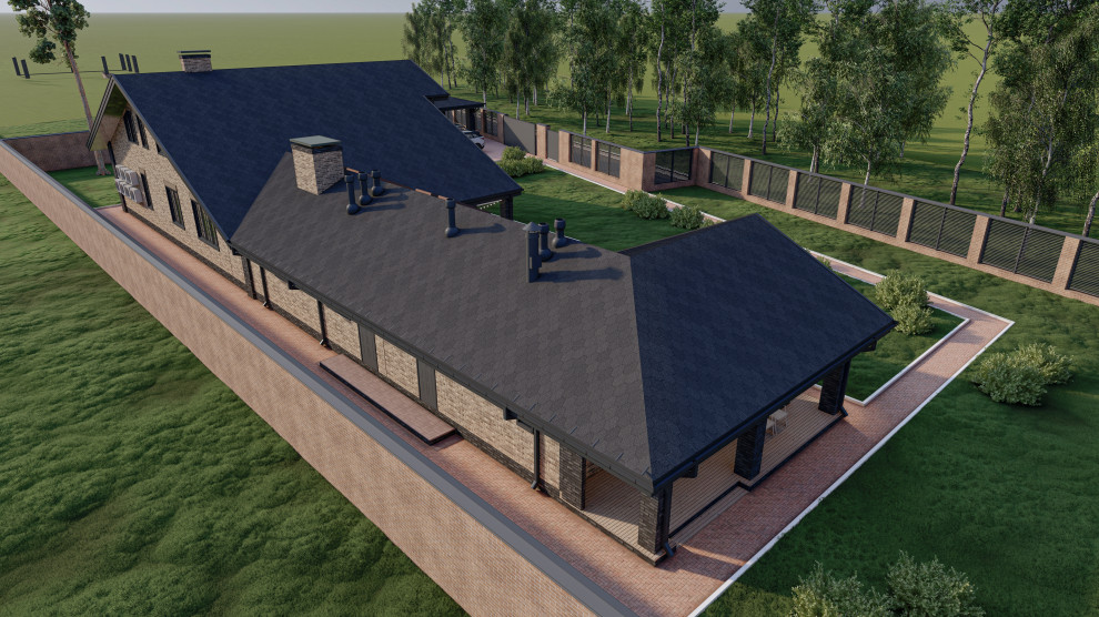 Жилой дом с мансардой, пристроенным банным комплексом и гаражным комплексом