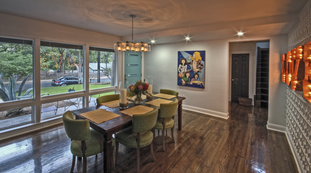 This is an example of a modern dining room in Austin.