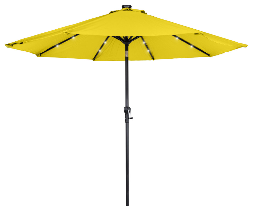 9ft Solar Lighted Outdoor Patio Umbrella With Hand Crank and Tilt