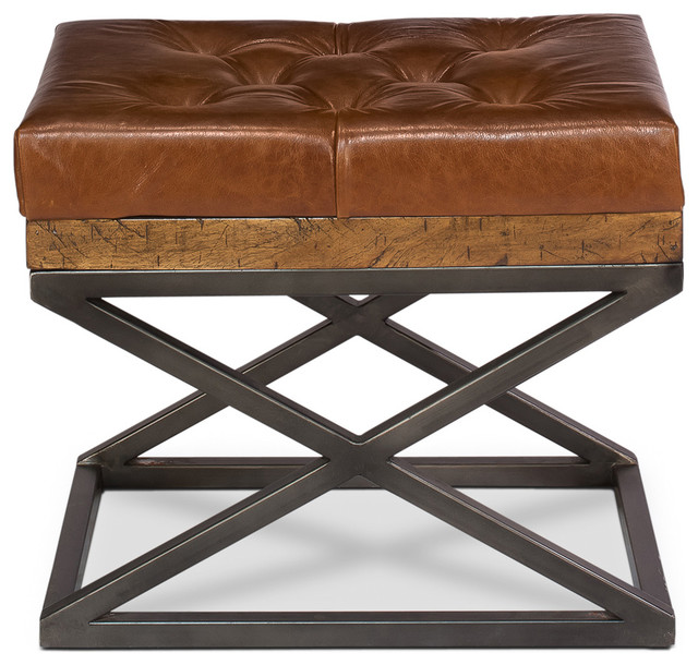 Leather Cushion Bench Industrial Upholstered Benches by HedgeApple