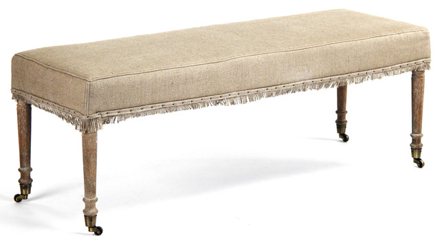 Alfreda French Country Burlap Limed Oak Wood Bench Traditional Alfreda French Country Burlap Limed Oak Wood Bench