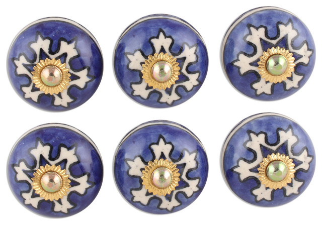 Novica Handmade Starry Brilliance Ceramic Knobs (Set Of 6)