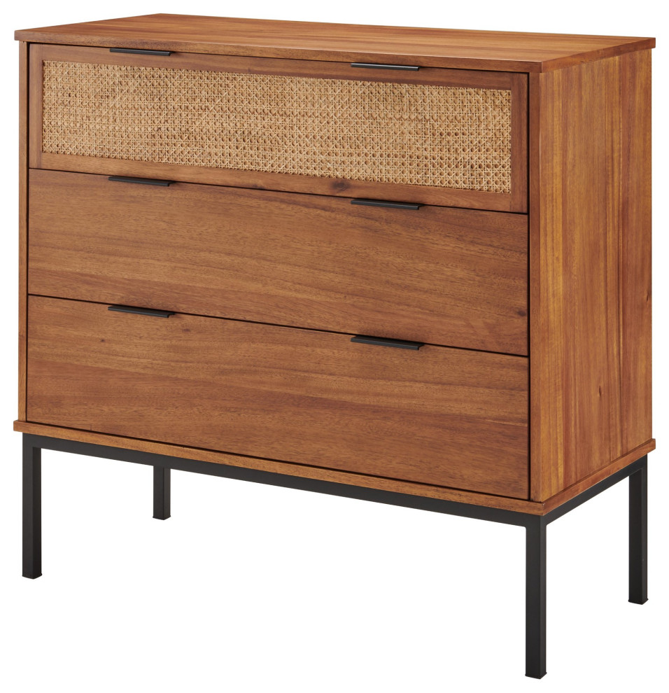 Tropical Dresser, 3 Spacious Drawers, 1 with Cane bing Front, Warm