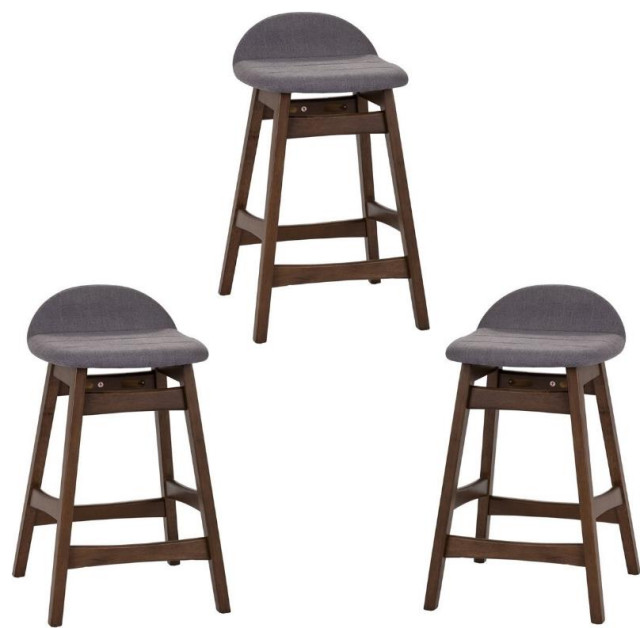 Home Square 24.75" 3 Piece Upholstered Fabric Saddle Wood Barstool Set in Gray