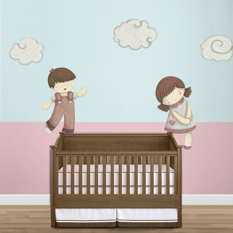 Dolls and Cloud Wall Stickers, Blush
