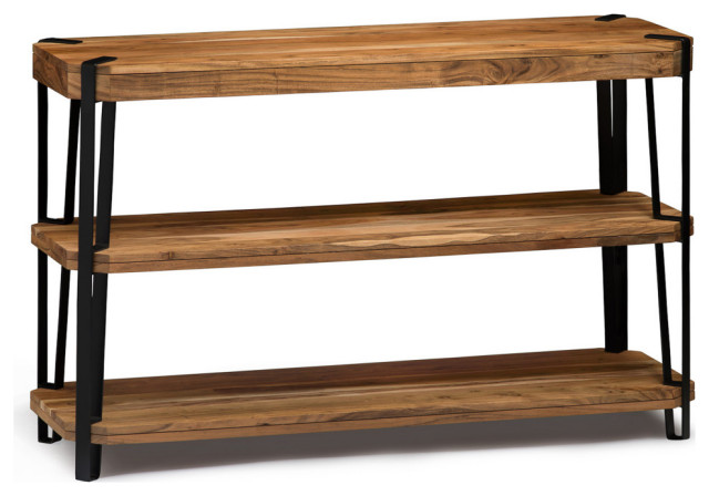 Ryegate Natural Solid Wood, Metal Media Console Table, Natural