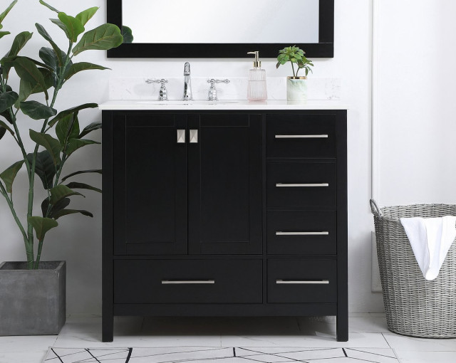 Elegant VF18836BK-BS 36"Single Bathroom Vanity, Black With Backsplash ...