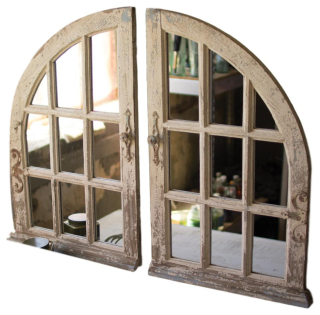 2Piece Distressed Arched Farmhouse Antiqued Wall Mirror Set