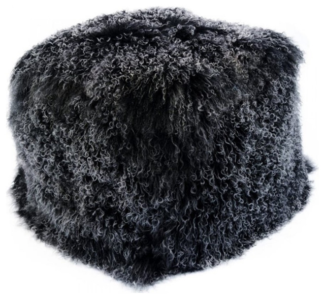 Moe's Home Collection Lamb Contemporary Fabric Pouf in Black ...