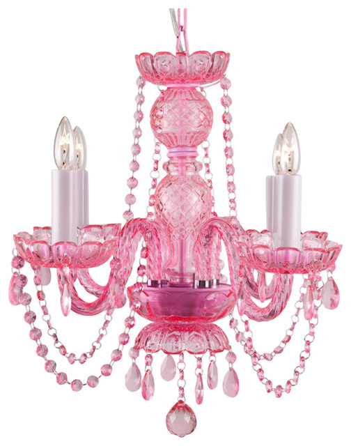 4Light Pink Crystal Chandelier, 18"x19" Contemporary Chandeliers
