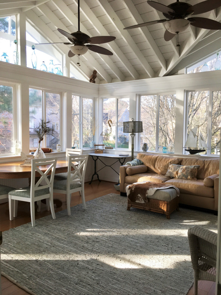 Inspiration for a medium sized nautical conservatory in Richmond with bamboo flooring and brown floors.